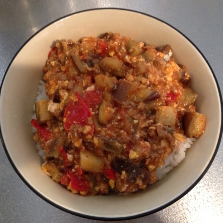 幼児食 大人も一緒にトマ茄子卵のひき肉丼 レシピ 作り方 By レビシズ 楽天レシピ